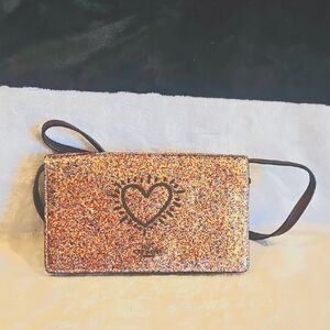 Coach Sparkling Heart Glitter Crossbody Wallet Bag